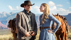 James Marsden as Teddy and Evan Rachel Wood as Dolores Abernathy make up the quintessential cowboy couple in Westworld, and serve as a focal point for the plot of the show.